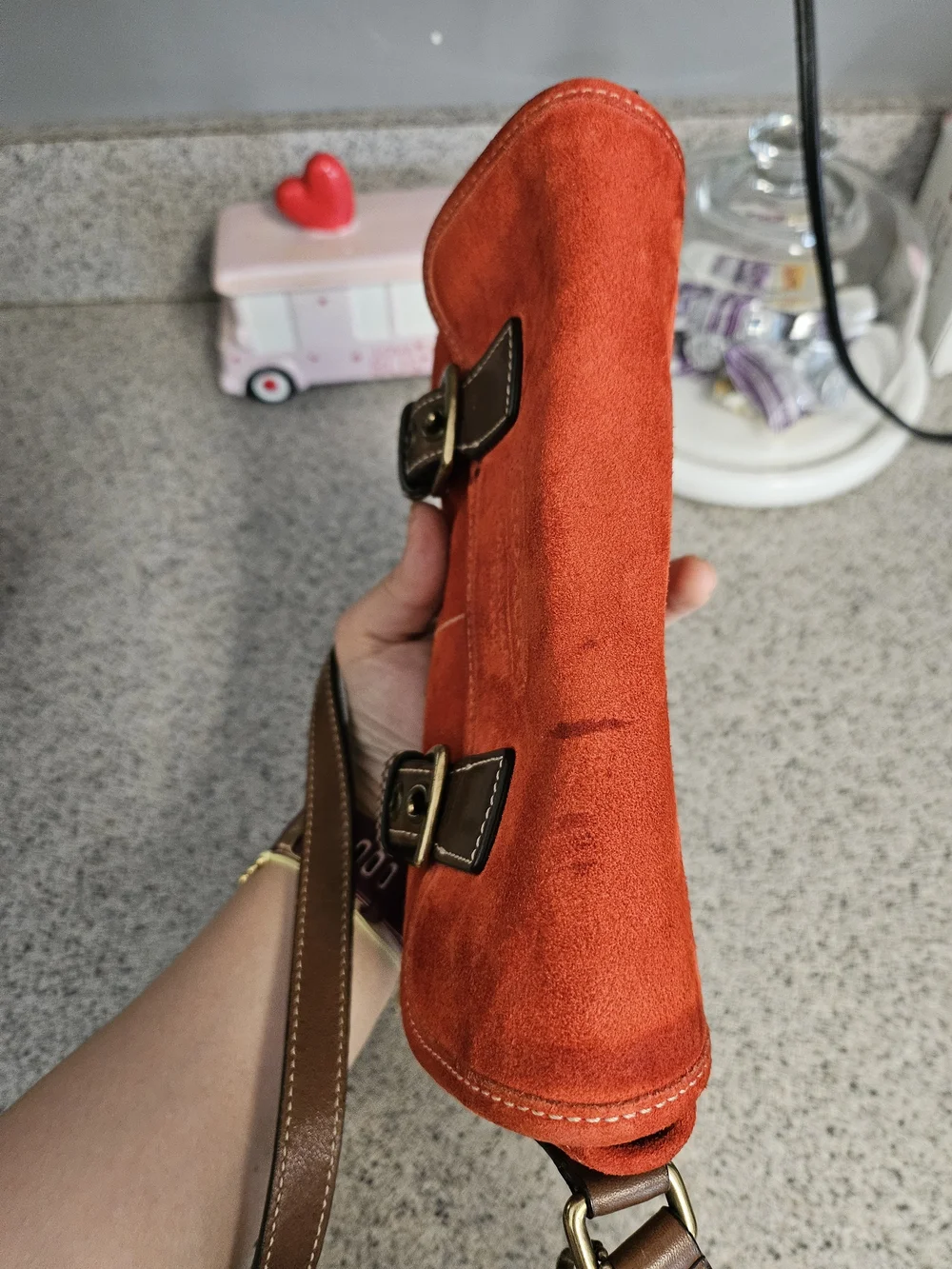 Coach Vintage Y2K Orange Suede Crossbody Bag (F3O-9358)